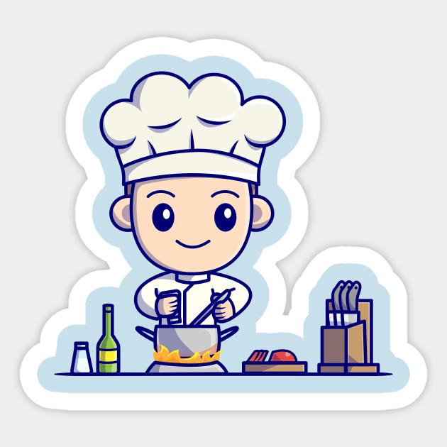 Cute Boy Chef Cooking In Kitchen Cartoon Sticker by Catalyst Labs